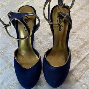 Candie's Navy and Gold Heels.  Bought for a brides maid dress